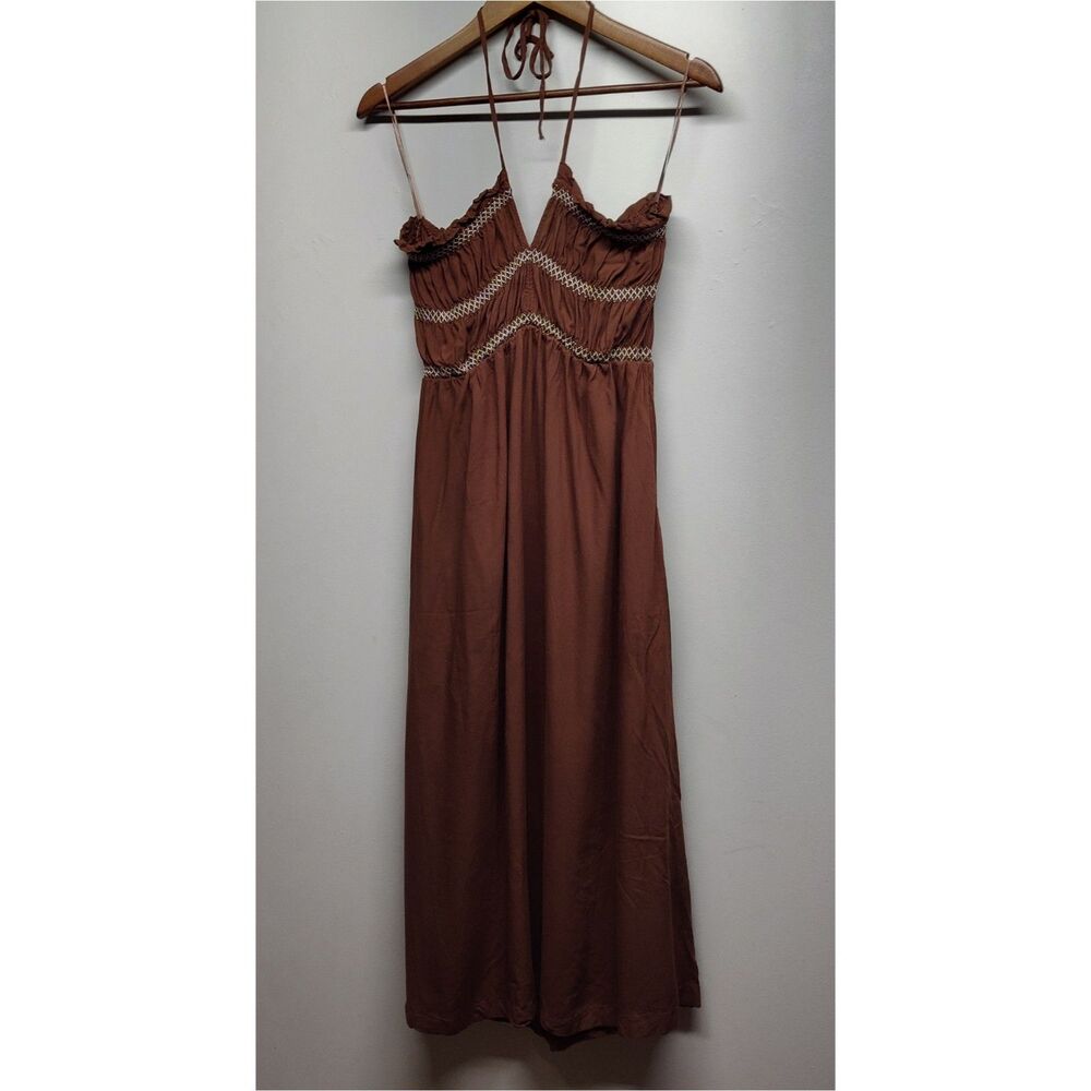 Patron Of Peace Midi Dress Women M Brown Sleeveless Beachy Boho Earthy Festival